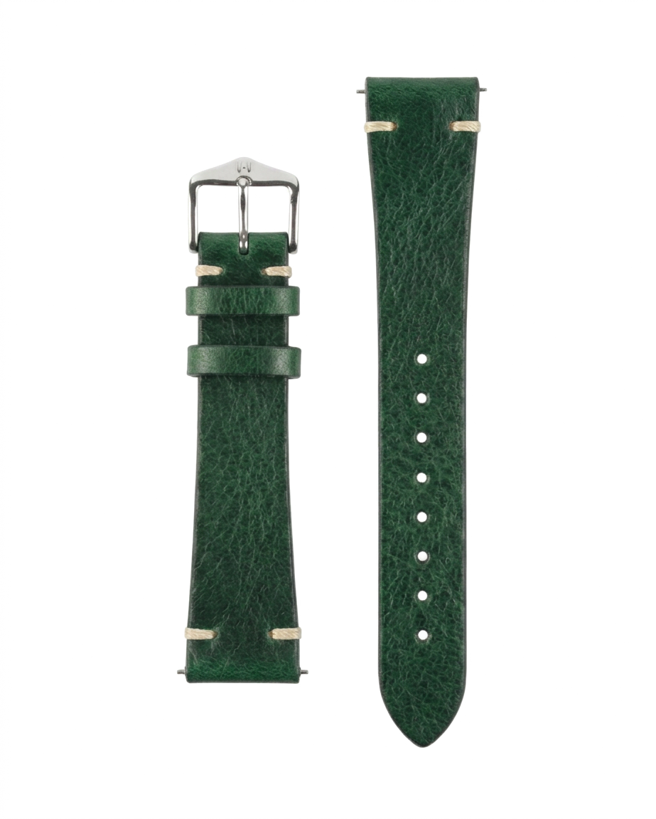 Green leather watch strap